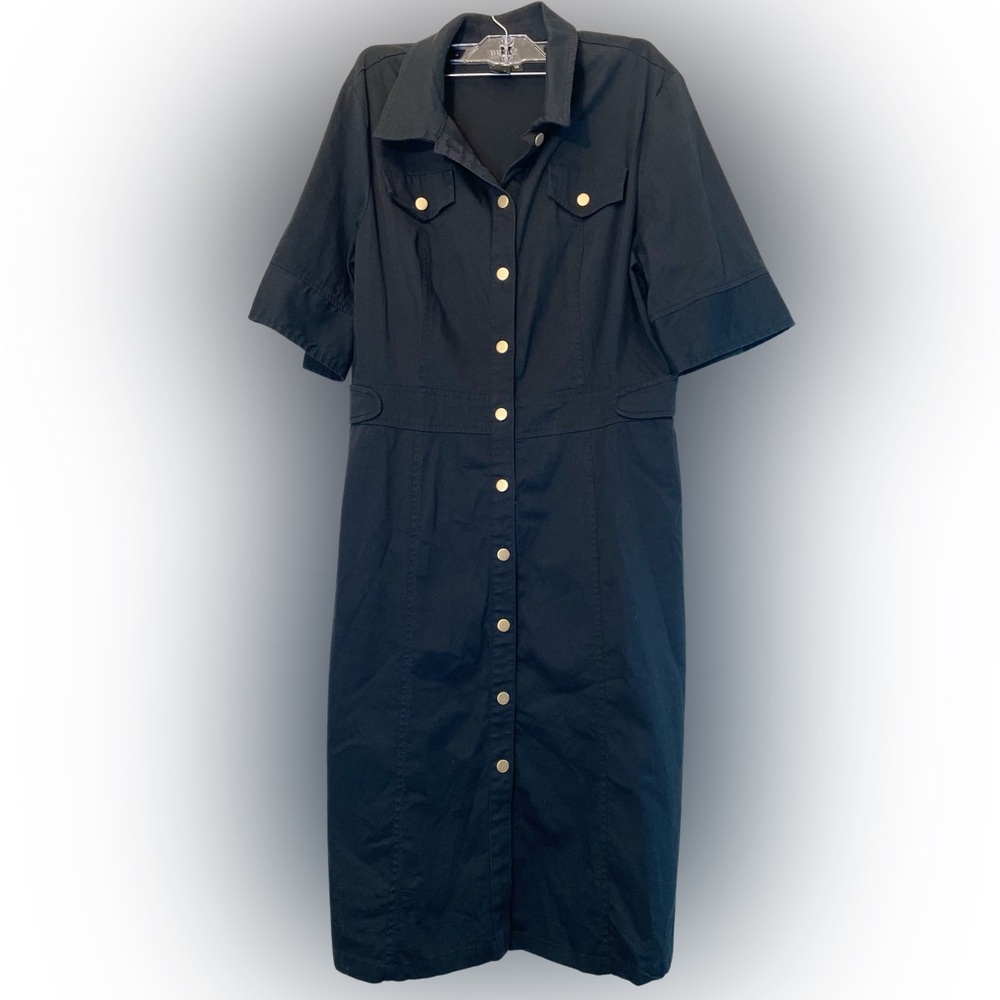 Bigio collection Navy Button front Midi dress women size 14  short sleeve